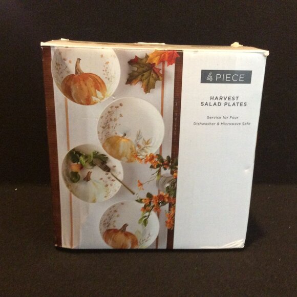 Linden Street Harvest Pumpkin 4 Salad Plates Used in Original Box Thanksgiving - Picture 12 of 15